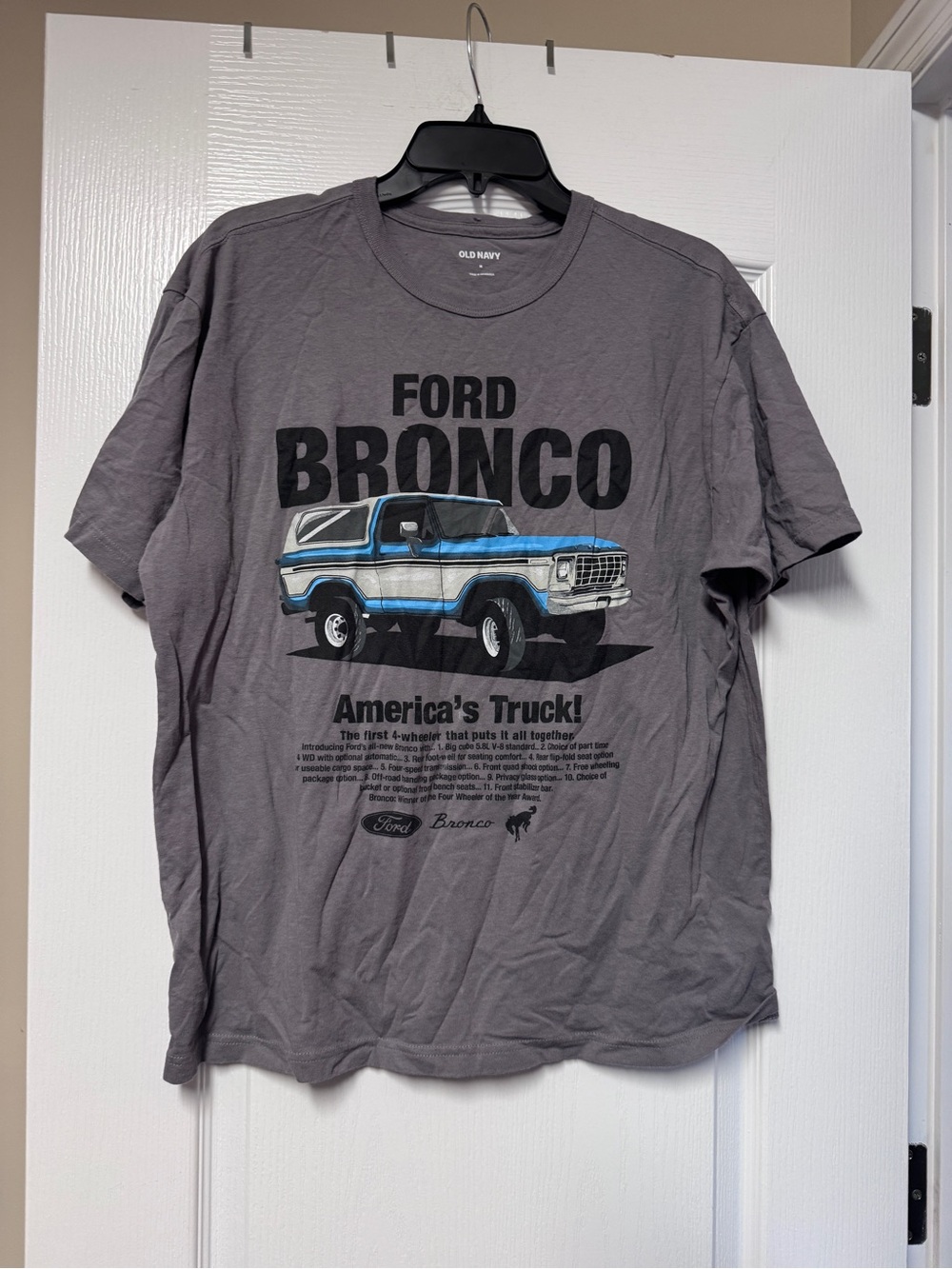 Old Navy Men's Ford Bronco Graphic Tee - Gray with Blue Accent